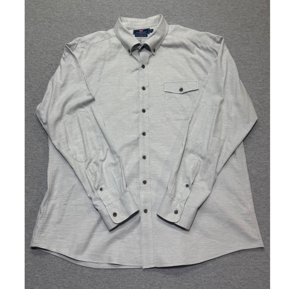 Vineyard Vines Slim Fit Crosby Shirt XXL Gray Cotton Elbow Patch Button Down